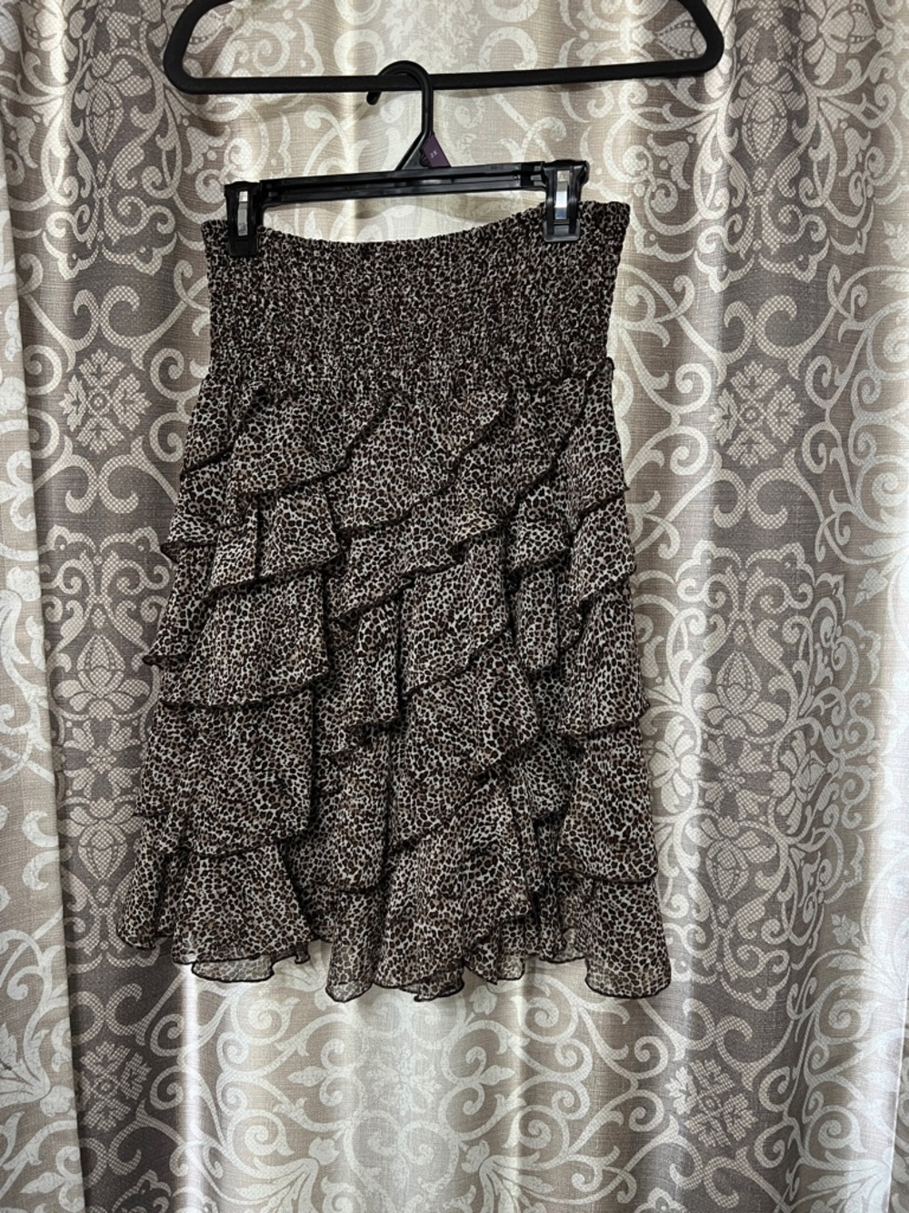 Smocked Waist Leopard Print Mini Skirt - Brown/Black